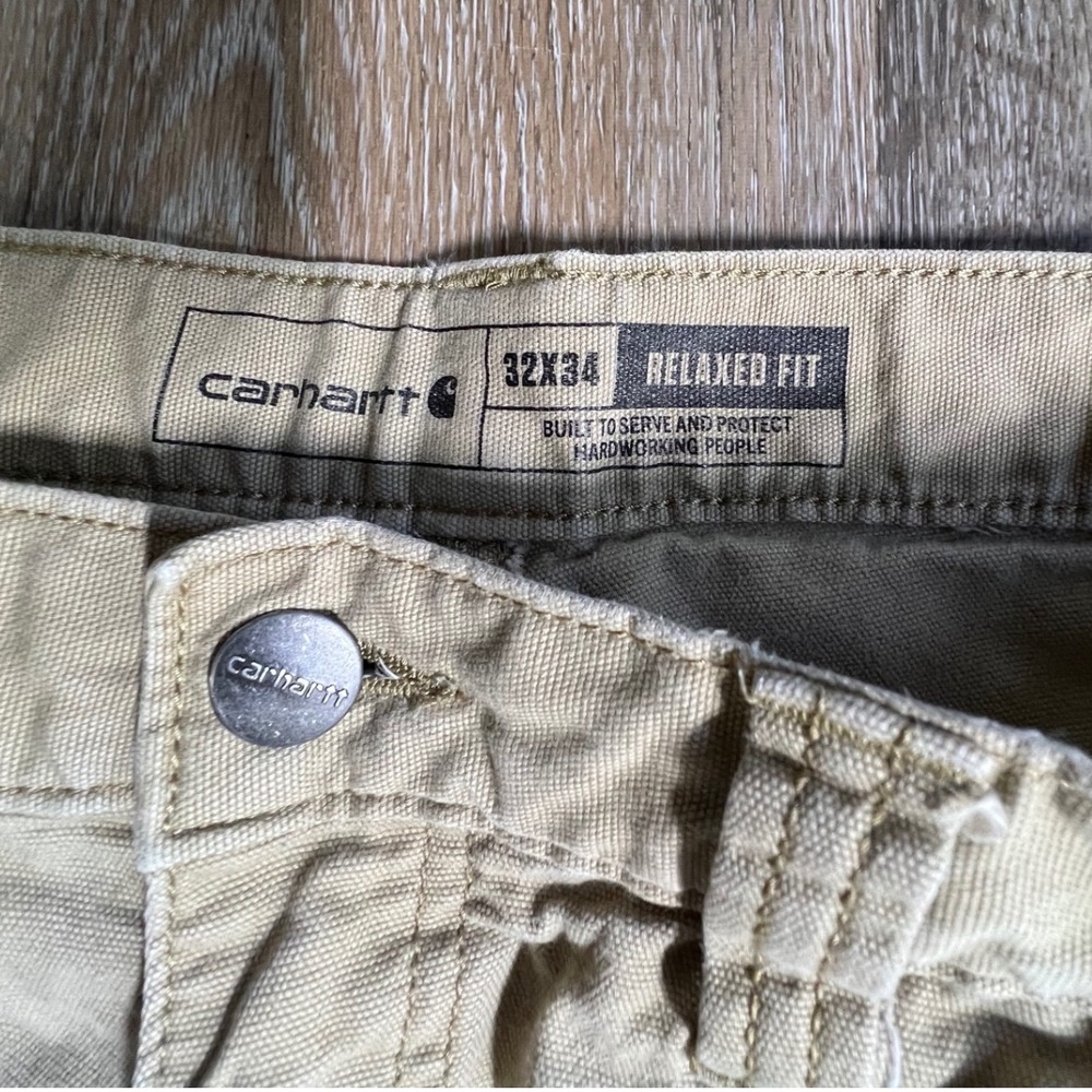 Carhartt Relaxed Fit Pants Mens 32x34 Tan Canvas Rugged Workwear Utility - Picture 2 of 8
